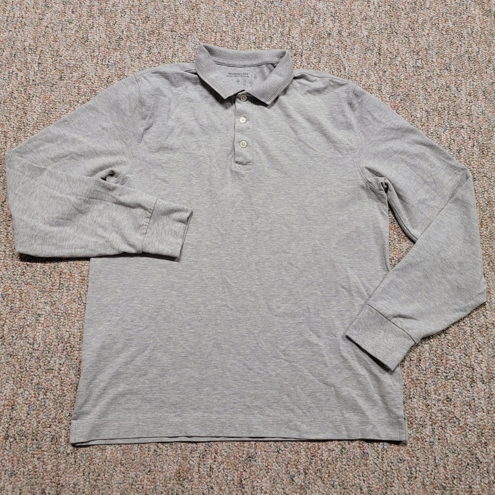 Abercrombie & Fitch Polo Mens Large Grey Long Sleeve Don't Sweat It Collection
